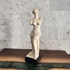 Vintage 8” Alabaster Venus de Milo Sculpture on Marble Stone Base